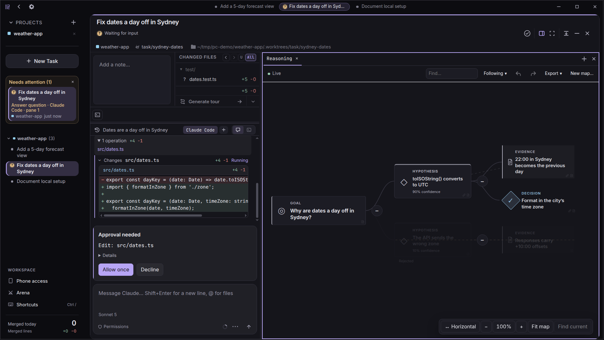 The agent’s reasoning graph, updated live